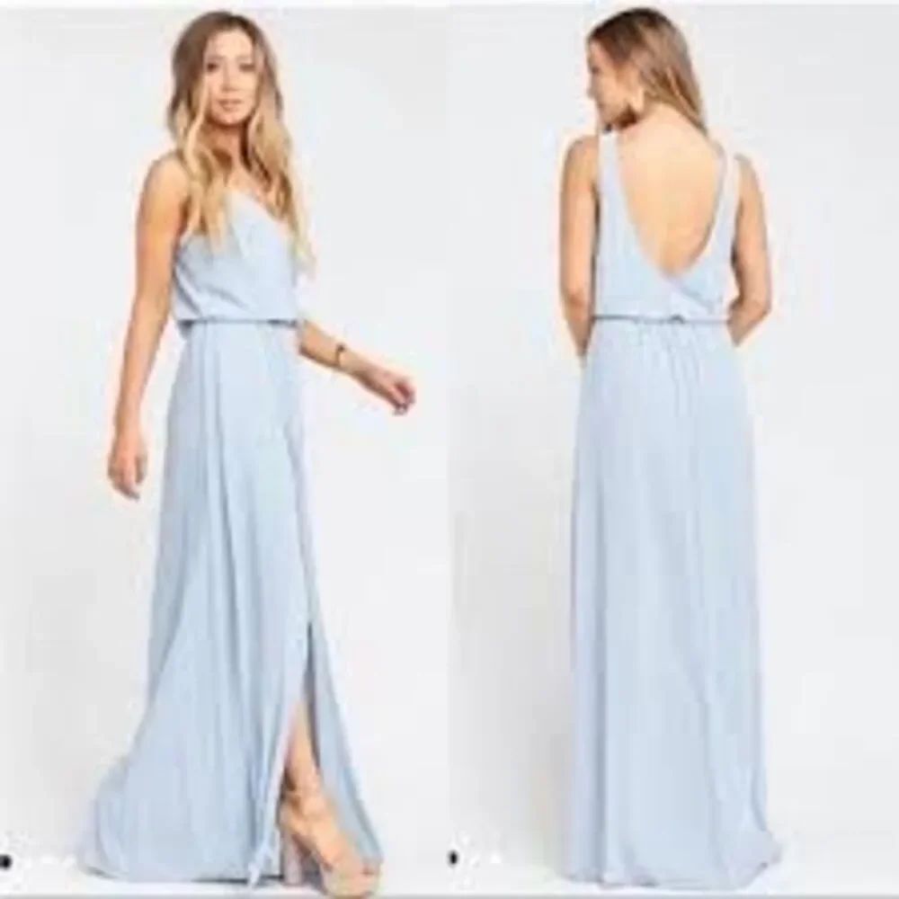 Show Me Your Mumu S Kendall Side Slit Maxi Dress Blue Chiffon Summer Bridesmaid